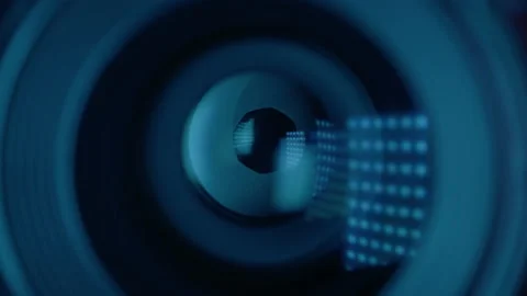 Cine lens with flare close up. Macro shot of professional camcorder with Stock Footage 172532181