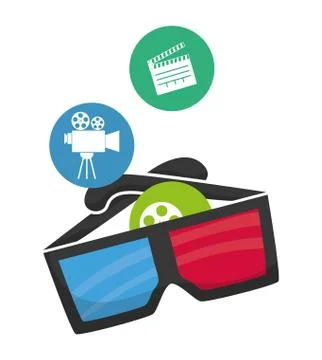 Cinema 3d glasses objects icons Stock Illustration