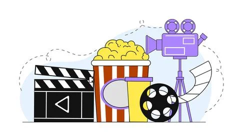 Cinema and filmmaking elements in modern flat design. Stock Illustration