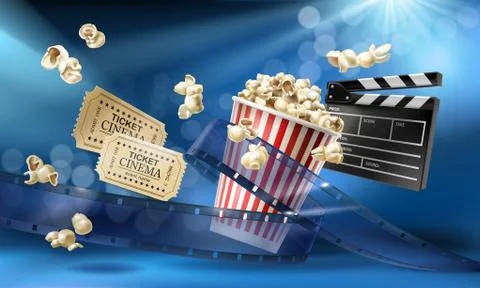 Cinema background with 3d realistic objects Stock-Illustration