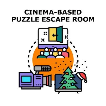 Cinema based puzzle escape room concept Stock Illustration