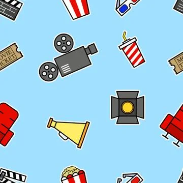 Cinema Bold Outline Seamless Pattern Stock Illustration