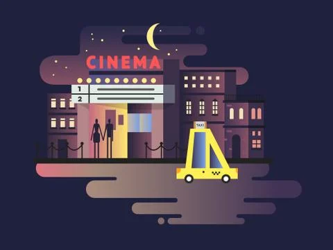 Cinema building night Stock Illustration