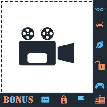 Cinema camera icon flat Stock Illustration