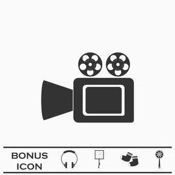 Cinema camera icon flat Stock Illustration