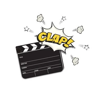 Cinema clapper board making clap sound. Filming movie or video clapboard vector Illustrazione stock