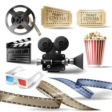 Cinema clipart of 3D realistic objects Stock Illustration