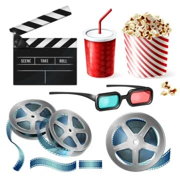 Cinema clipart of 3d realistic objects Stock Illustration