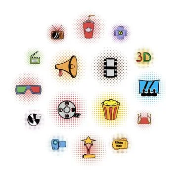 Cinema comics icons set Stock-Illustration