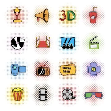 Cinema comics icons set Stock-Illustration