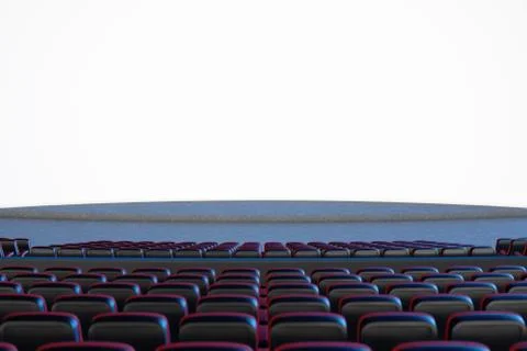 Cinema concept with blue light. Red chairs in the cinema hall with blank screen Stock Illustration