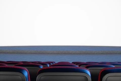 Cinema concept with blue light. Red chairs in the cinema hall with blank screen Stock Illustration