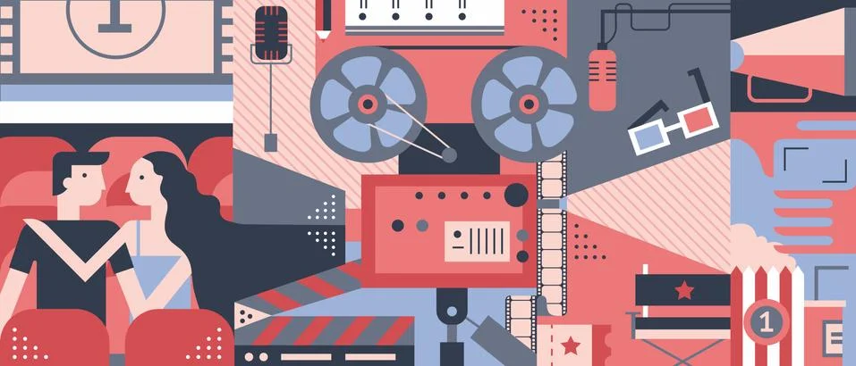 Cinema concept design flat Stock Illustration