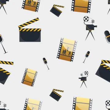Cinema concept seamless pattern. Flat vector cartoon cinema illustration. Obj Illustrazione stock