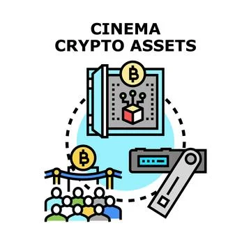 Cinema crypto assets and cryptocurrency wallet security Stock Illustration