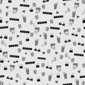 Cinema doodle seamless pattern with popcorn Stock Illustration