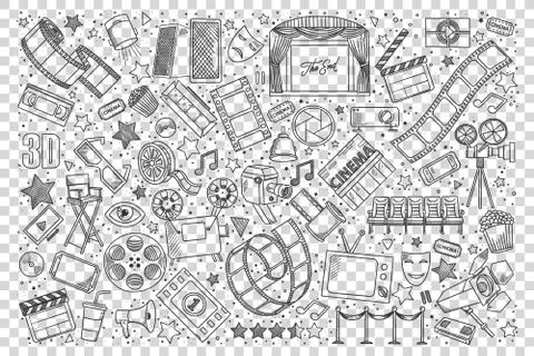 Cinema doodle set Stock Illustration