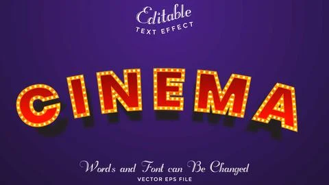 Cinema, editable text effect template,with bolt light effect font style Stock Illustration