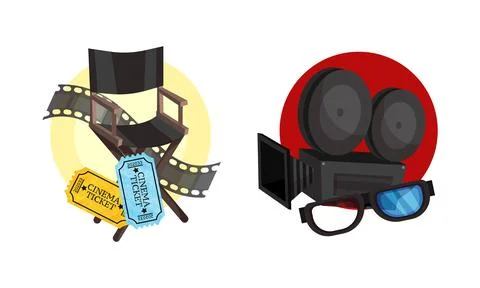 Cinema Elements with 3D Glasses and Camera Vector Composition Set イラスト素材