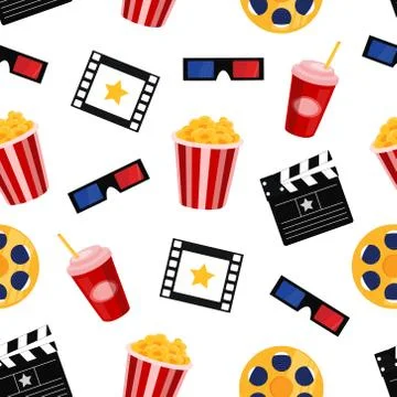 Cinema elements vector seamless pattern Stock Illustration
