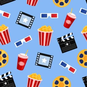 Cinema elements vector seamless pattern Stock Illustration