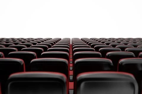 Cinema with empty seats, blank screen, mockup. Movie concept. 3D illustration 스톡 일러스트