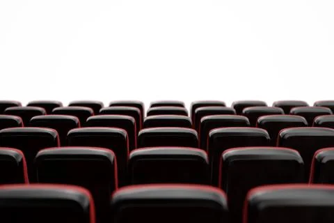 Cinema with empty seats, blank screen, mockup. Movie concept. 3D illustration Stock-Illustration