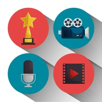 Cinema entertainment elements icons Illustrazione stock