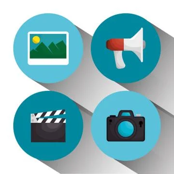 Cinema entertainment elements icons Illustrazione stock