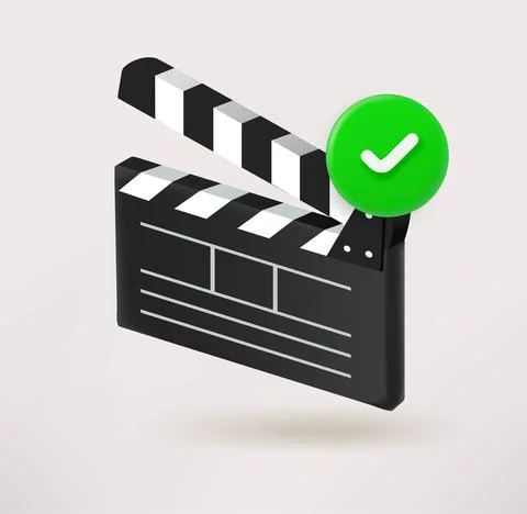 Cinema flap with checkmark. 3d vector icon Stock Illustration