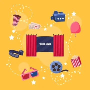 Cinema Flat Design Elements and Icons Stock Illustration