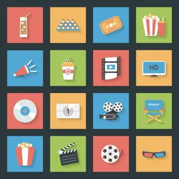 Cinema flat icons set Stock Illustration