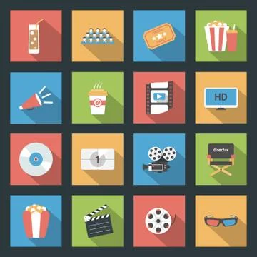Cinema flat icons set Illustrazione stock