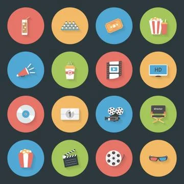 Cinema flat icons set Illustrazione stock