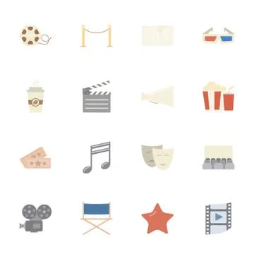 Cinema flat icons set Stock Illustration