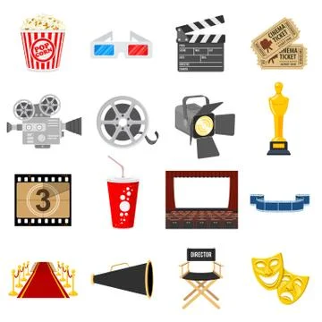Cinema Flat Icons Set Stock Illustration