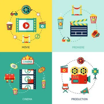 Cinema Flat Set Illustrazione stock