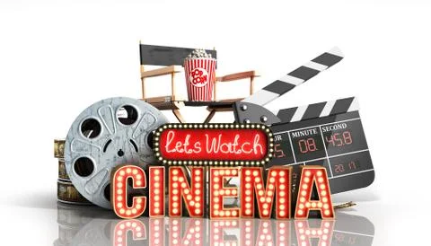 Cinema had light concept nave lets watch cinema 3d render on white Stock Illustration