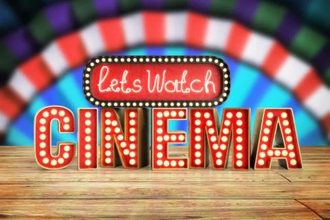 Cinema had light concept nave lets watch cinema 3d render on wood Stock Illustration