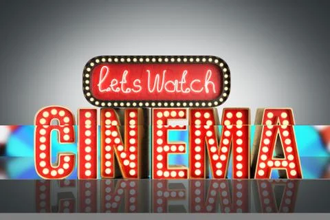 Cinema had light concept nave lets watch cinema 3d render on grey Stock Illustration