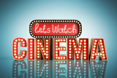 Cinema had light concept nave lets watch cinema 3d render on blue Stock Illustration