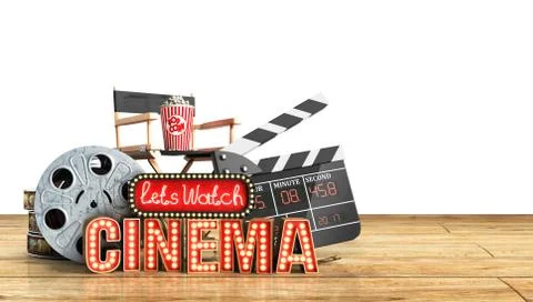 Cinema had light concept nave lets watch cinema 3d render wood flor backgroun Stock Illustration
