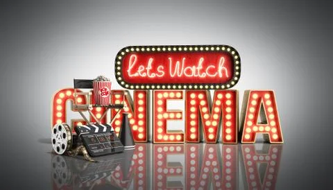 Cinema had light concept nave lets watch cinema 3d render on white Stock Illustration