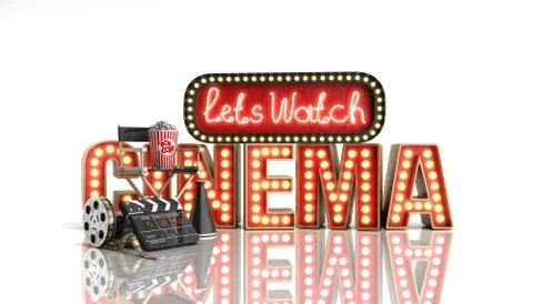 Cinema had light concept nave lets watch cinema 3d render on white Stock Illustration
