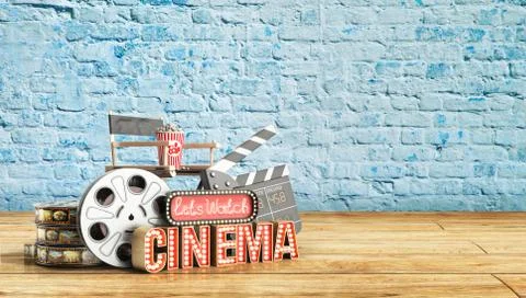 Cinema had light concept nave lets watch cinema 3d render cinema background Stock Illustration