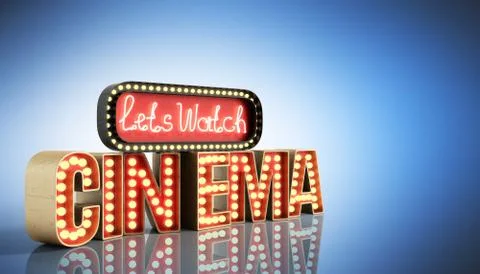 Cinema had light concept nave lets watch cinema 3d render on blue Stock Illustration