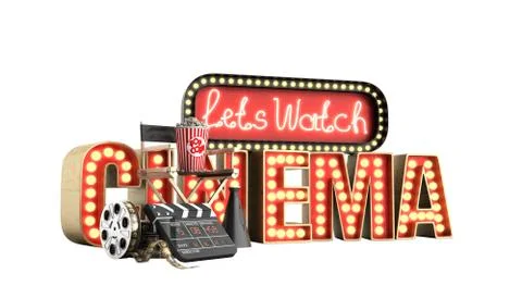 Cinema had light concept nave lets watch cinema 3d render on white no shadow Stock Illustration