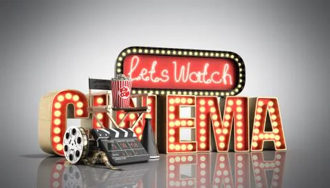 Cinema had light concept nave lets watch cinema 3d render on grey Stock Illustration
