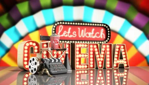 Cinema had light concept nave lets watch cinema 3d render cinema background Stock Illustration