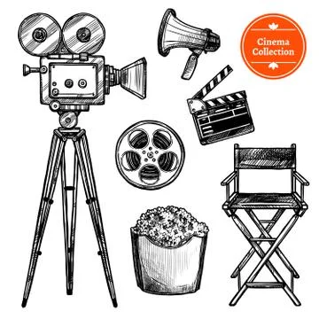 Cinema Hand Drawn Set Illustrazione stock